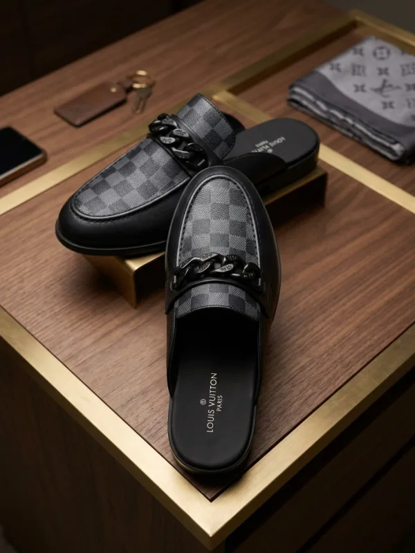 Black Check Slip-On Mules